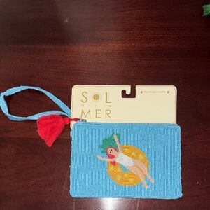 Sol and Mer Beaded Wristlet Pouch - Lady on Yellow Floatie